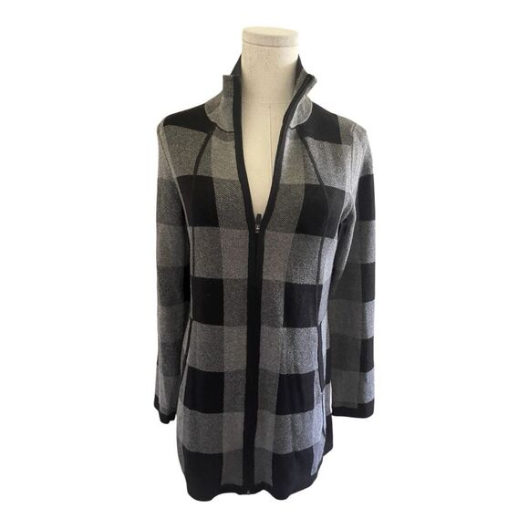 Adrienne Vitadinni Gray/Black Squares Zip Closure Jacket Size Medium - Picture 1 of 6